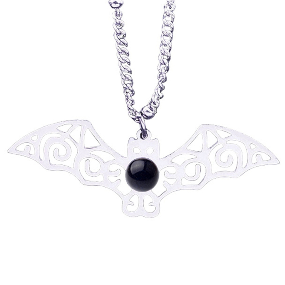 Natural Gemstone Cabochons Stainless Steel Bat Pendant Necklace with 50CM Chain