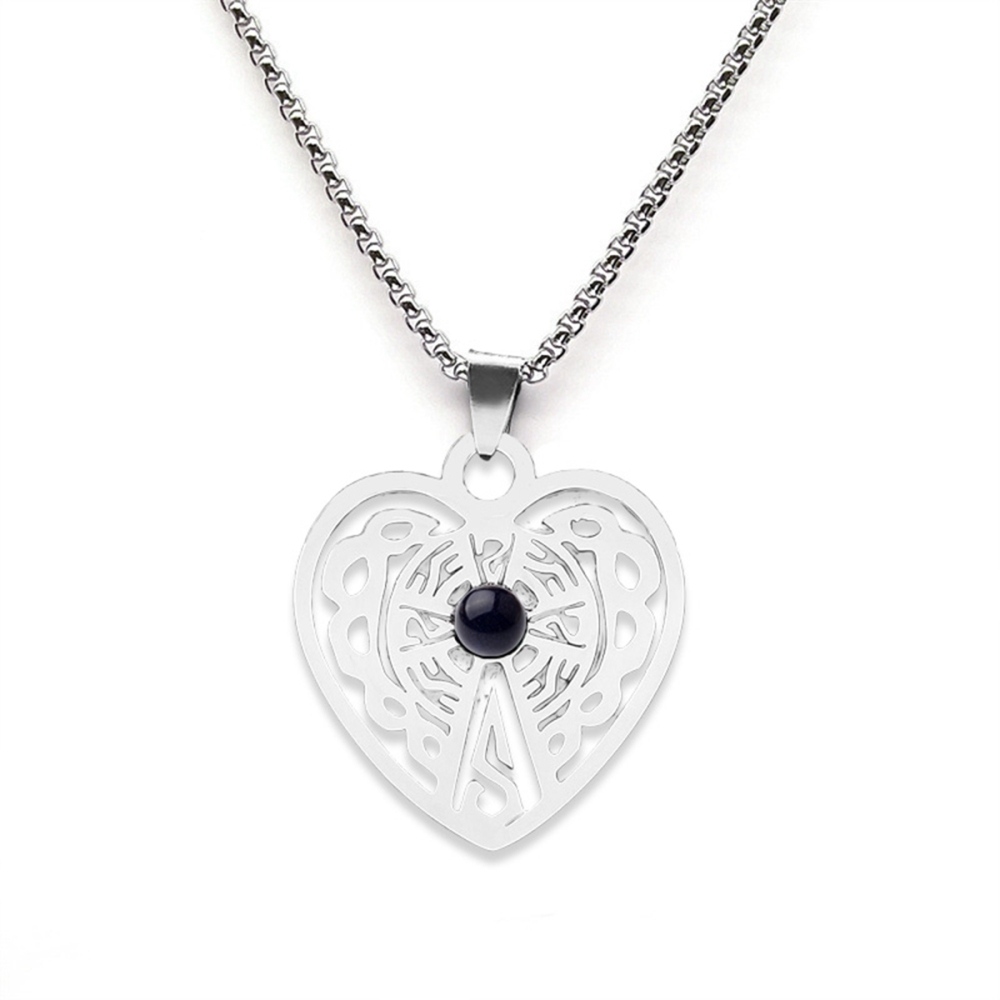 Heart Stainless Steel Necklace  Natural Gemstone Cabs Pendant With 50CM Chain