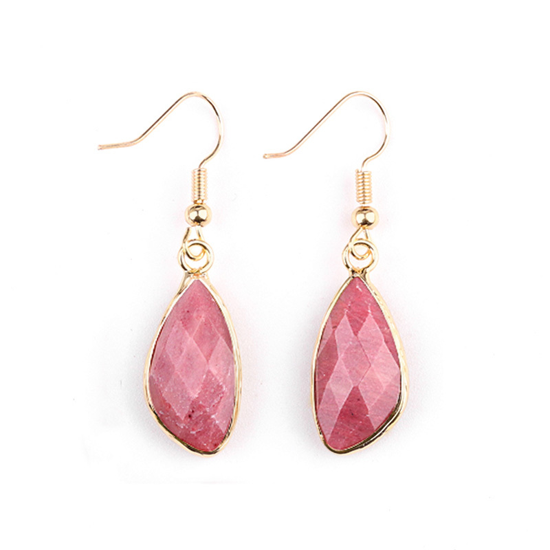 Faceted Teardrop Charms Drop Earrings for Women Girls Natural Stone Pendant Wrapped Gold