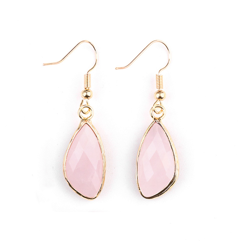 Faceted Teardrop Charms Drop Earrings for Women Girls Natural Stone Pendant Wrapped Gold