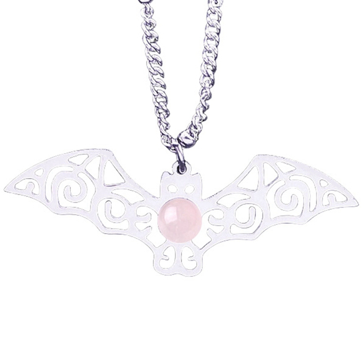 Natural Gemstone Cabochons Stainless Steel Bat Pendant Necklace with 50CM Chain