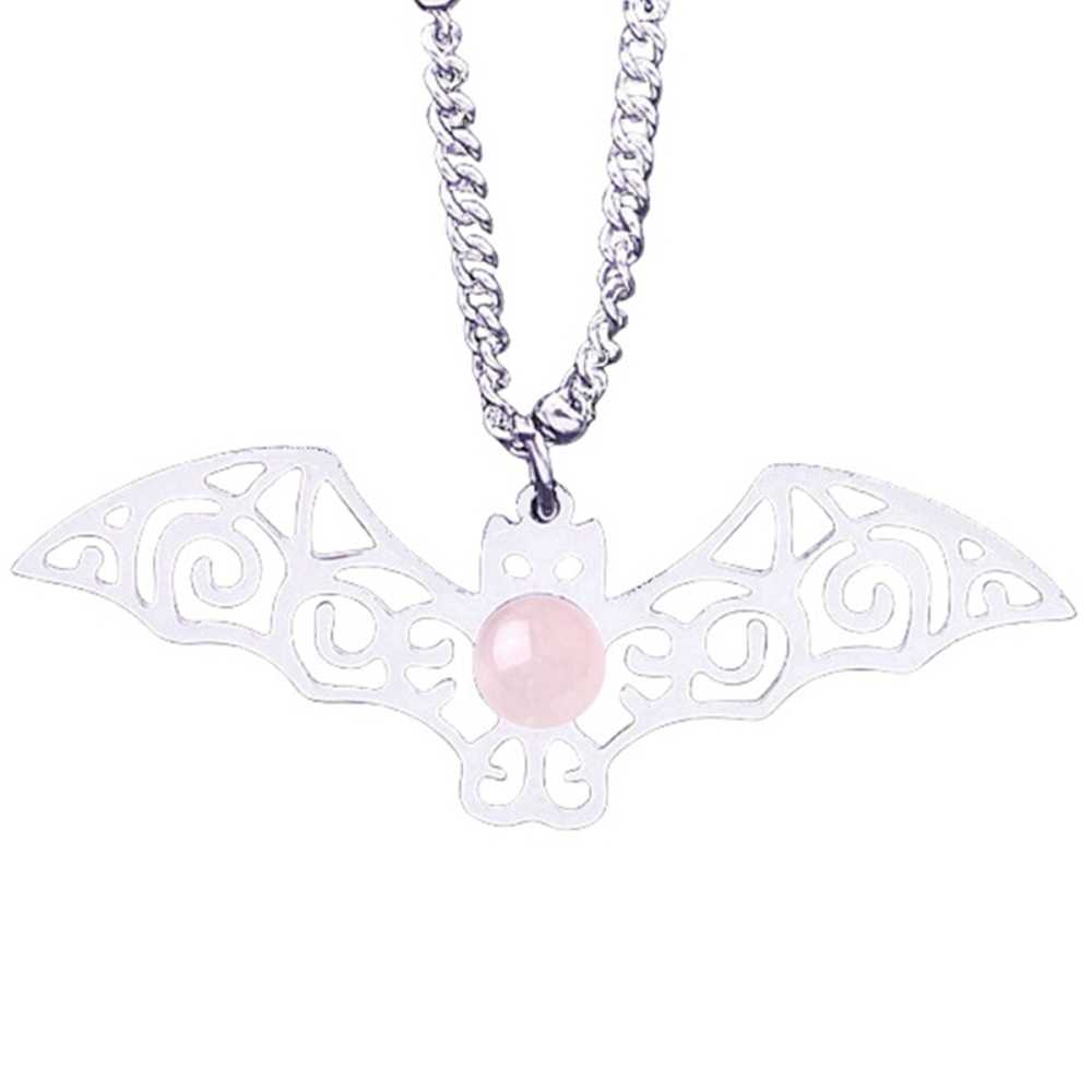 Natural Gemstone Cabochons Stainless Steel Bat Pendant Necklace with 50CM Chain