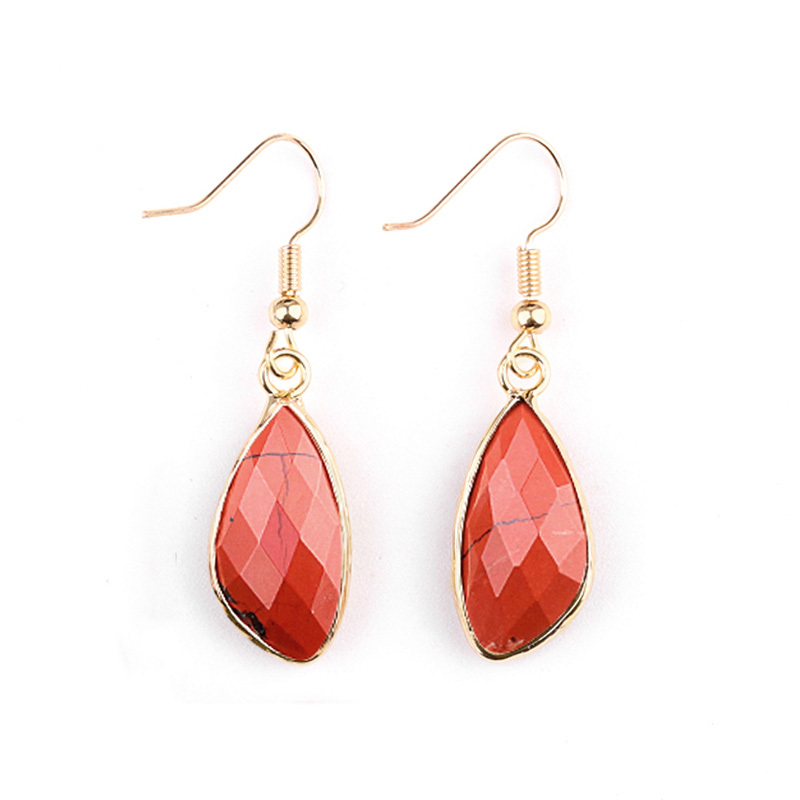 Faceted Teardrop Charms Drop Earrings for Women Girls Natural Stone Pendant Wrapped Gold