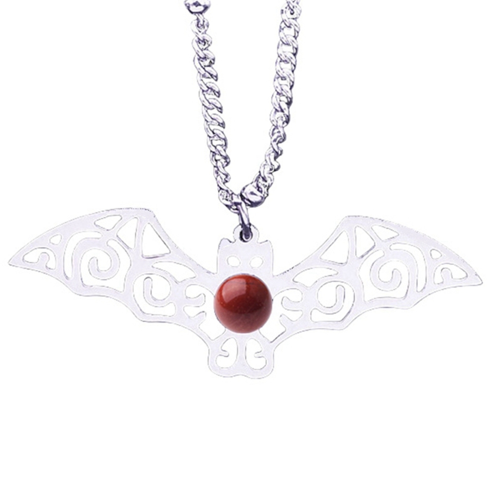 Natural Gemstone Cabochons Stainless Steel Bat Pendant Necklace with 50CM Chain