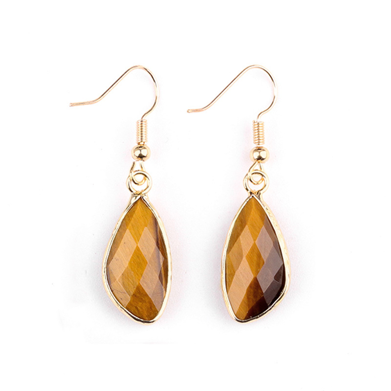 Faceted Teardrop Charms Drop Earrings for Women Girls Natural Stone Pendant Wrapped Gold