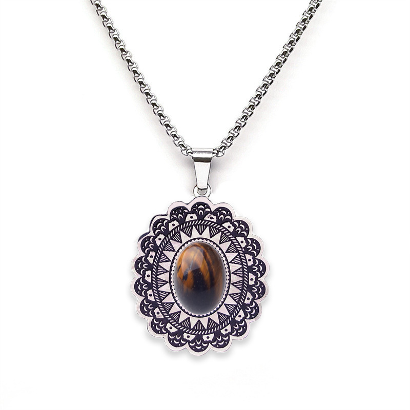 Stainless Steel Pegasus & Flying Horse Pendant  with Natural Gemstone Cabochons Necklace with 50CM Chain