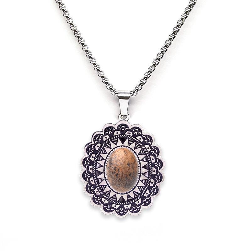 Stainless Steel Pegasus & Flying Horse Pendant  with Natural Gemstone Cabochons Necklace with 50CM Chain