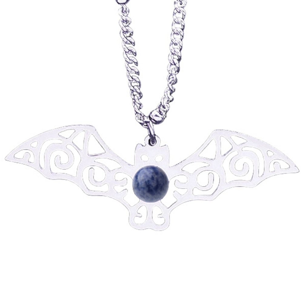 Natural Gemstone Cabochons Stainless Steel Bat Pendant Necklace with 50CM Chain