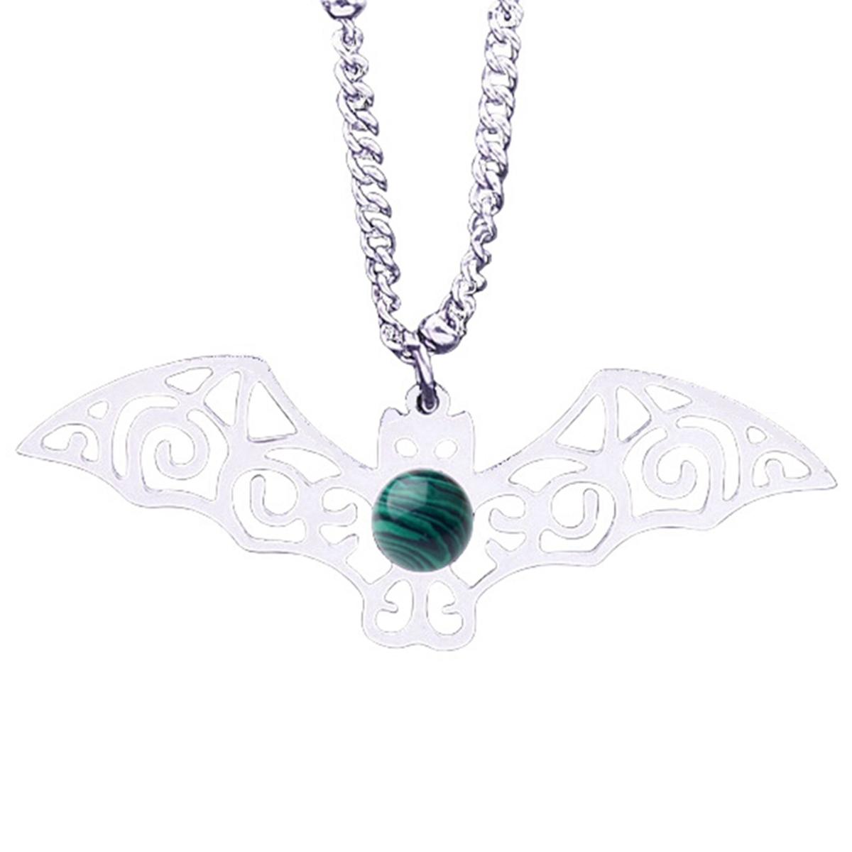 Natural Gemstone Cabochons Stainless Steel Bat Pendant Necklace with 50CM Chain