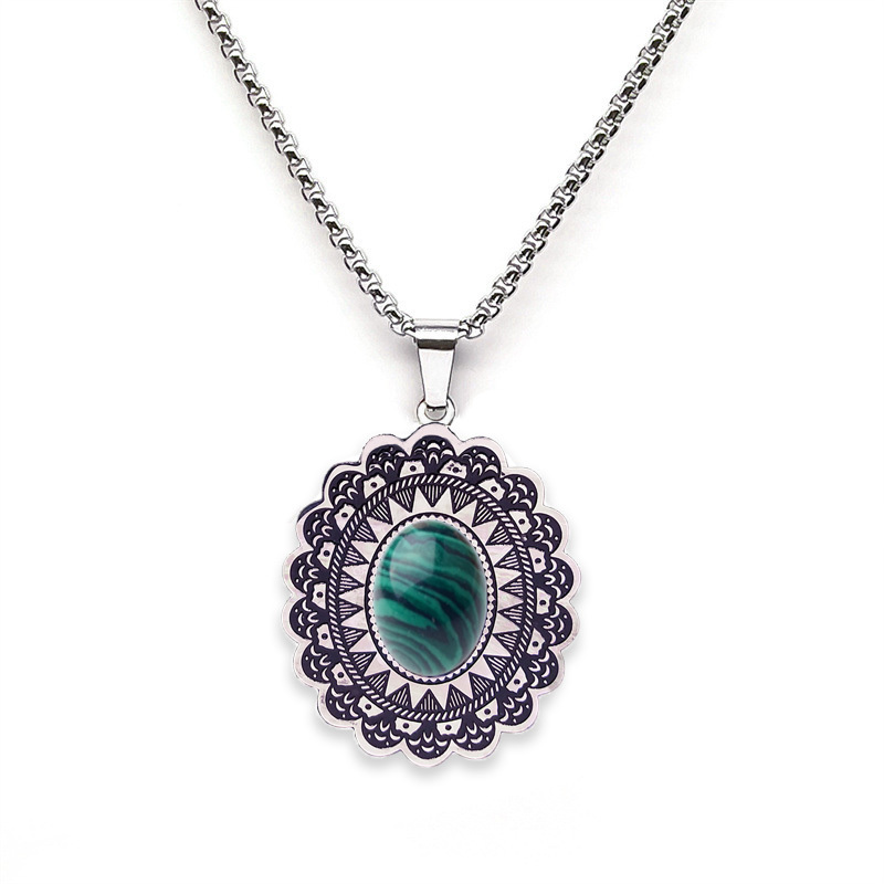Stainless Steel Pegasus & Flying Horse Pendant  with Natural Gemstone Cabochons Necklace with 50CM Chain