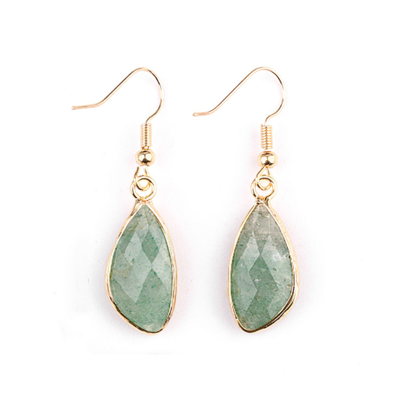 Faceted Teardrop Charms Drop Earrings for Women Girls Natural Stone Pendant Wrapped Gold