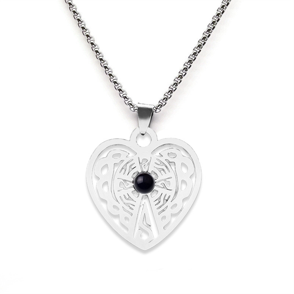 Heart Stainless Steel Necklace  Natural Gemstone Cabs Pendant With 50CM Chain