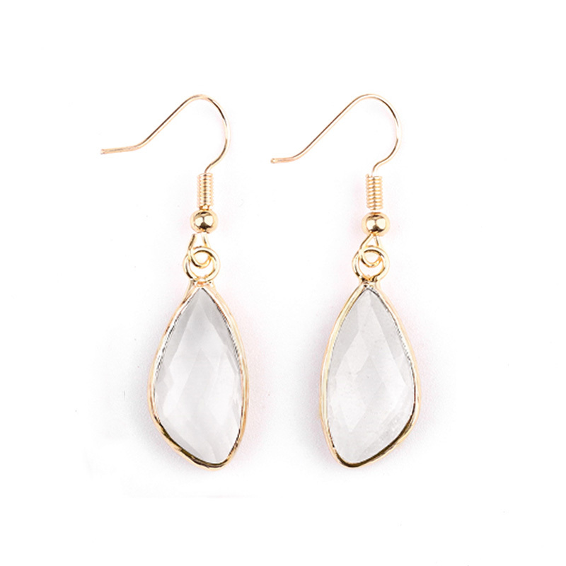 Faceted Teardrop Charms Drop Earrings for Women Girls Natural Stone Pendant Wrapped Gold
