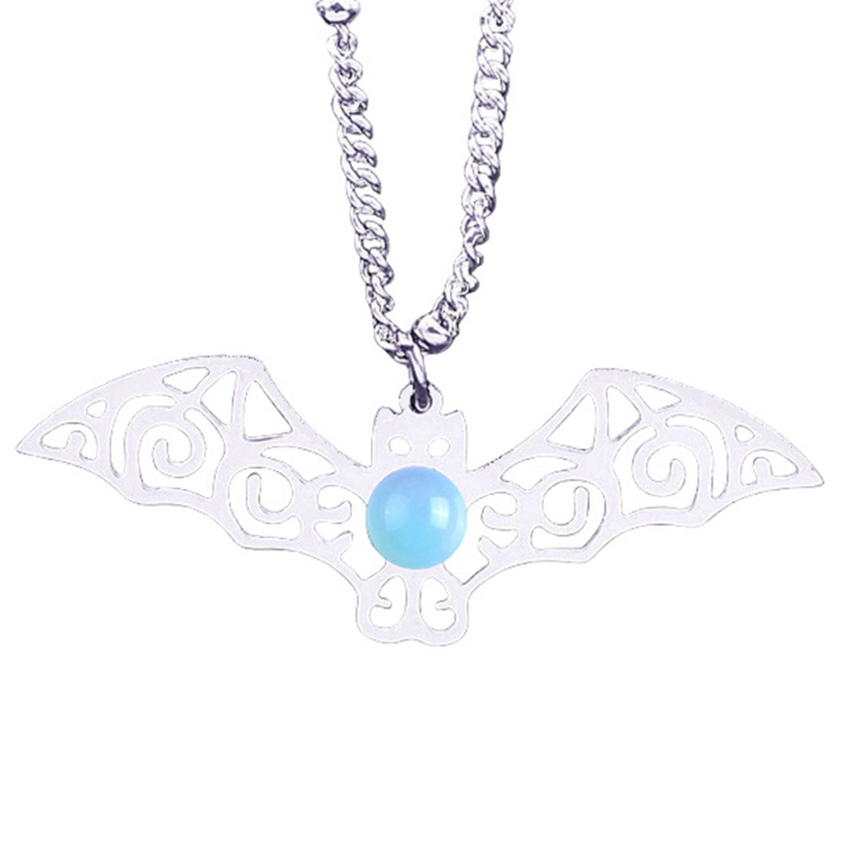 Natural Gemstone Cabochons Stainless Steel Bat Goddess Talisman Pendant Necklace with 50CM Chain