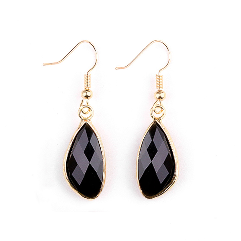 Faceted Teardrop Charms Drop Earrings for Women Girls Natural Stone Pendant Wrapped Gold