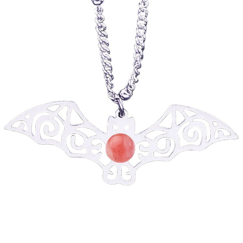 Natural Gemstone Cabochons Stainless Steel Bat Goddess Talisman Pendant Necklace with 50CM Chain
