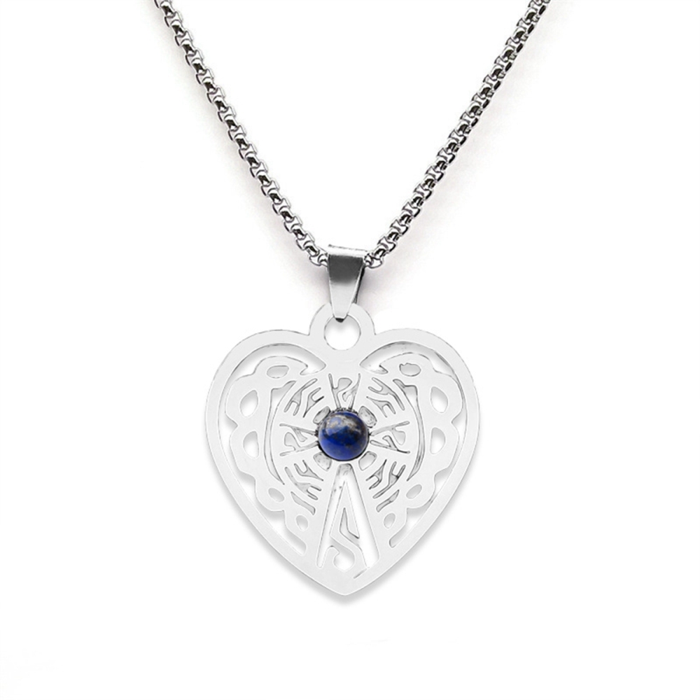 Heart Stainless Steel Necklace  Natural Gemstone Cabs Pendant With 50CM Chain