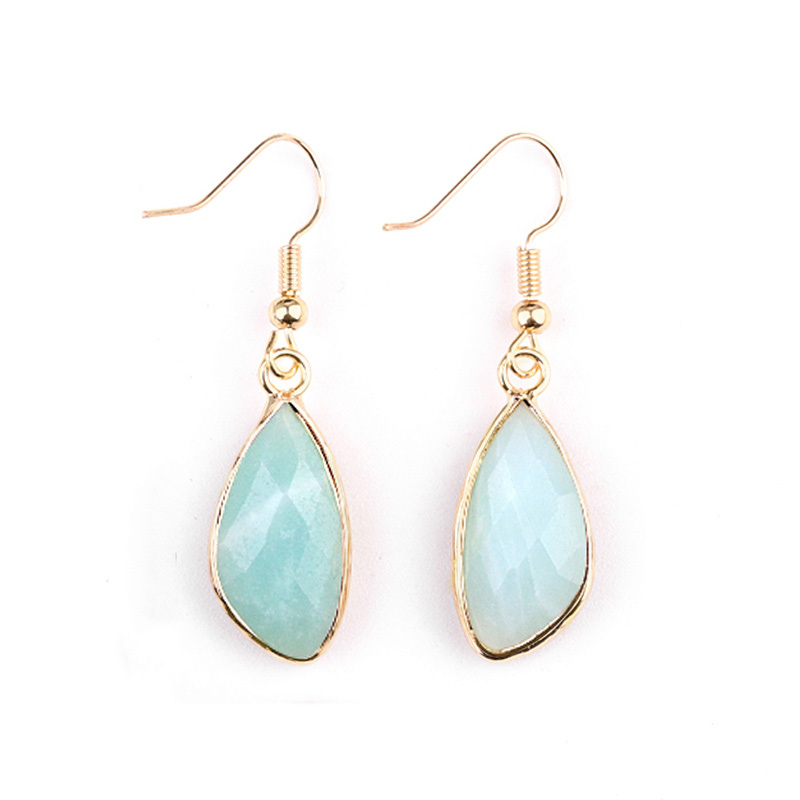 Faceted Teardrop Charms Drop Earrings for Women Girls Natural Stone Pendant Wrapped Gold