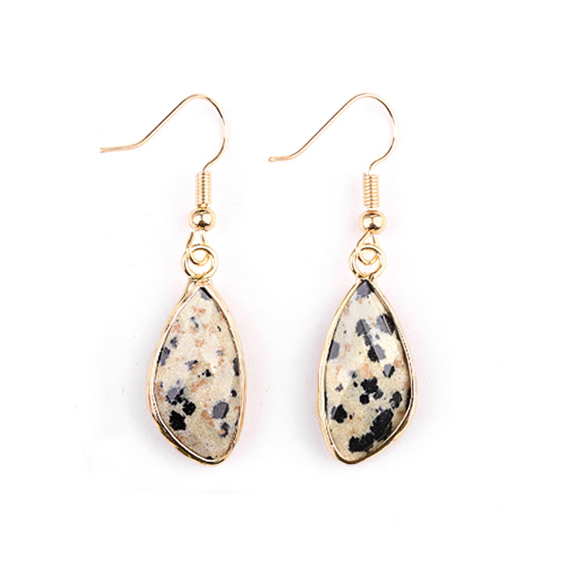 Faceted Teardrop Charms Drop Earrings for Women Girls Natural Stone Pendant Wrapped Gold