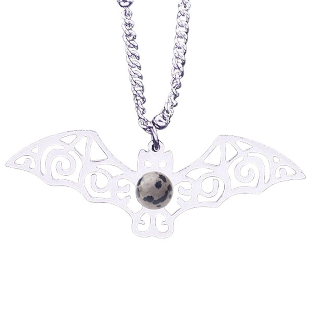 Natural Gemstone Cabochons Stainless Steel Bat Goddess Talisman Pendant Necklace with 50CM Chain