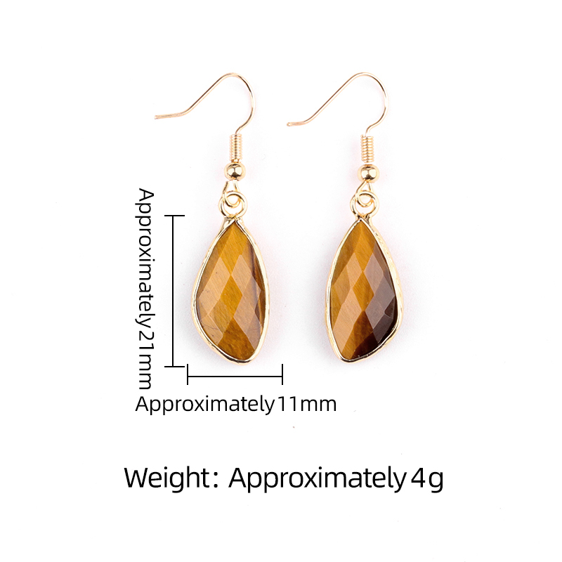 Faceted Teardrop Charms Drop Earrings for Women Girls Natural Stone Pendant Wrapped Gold