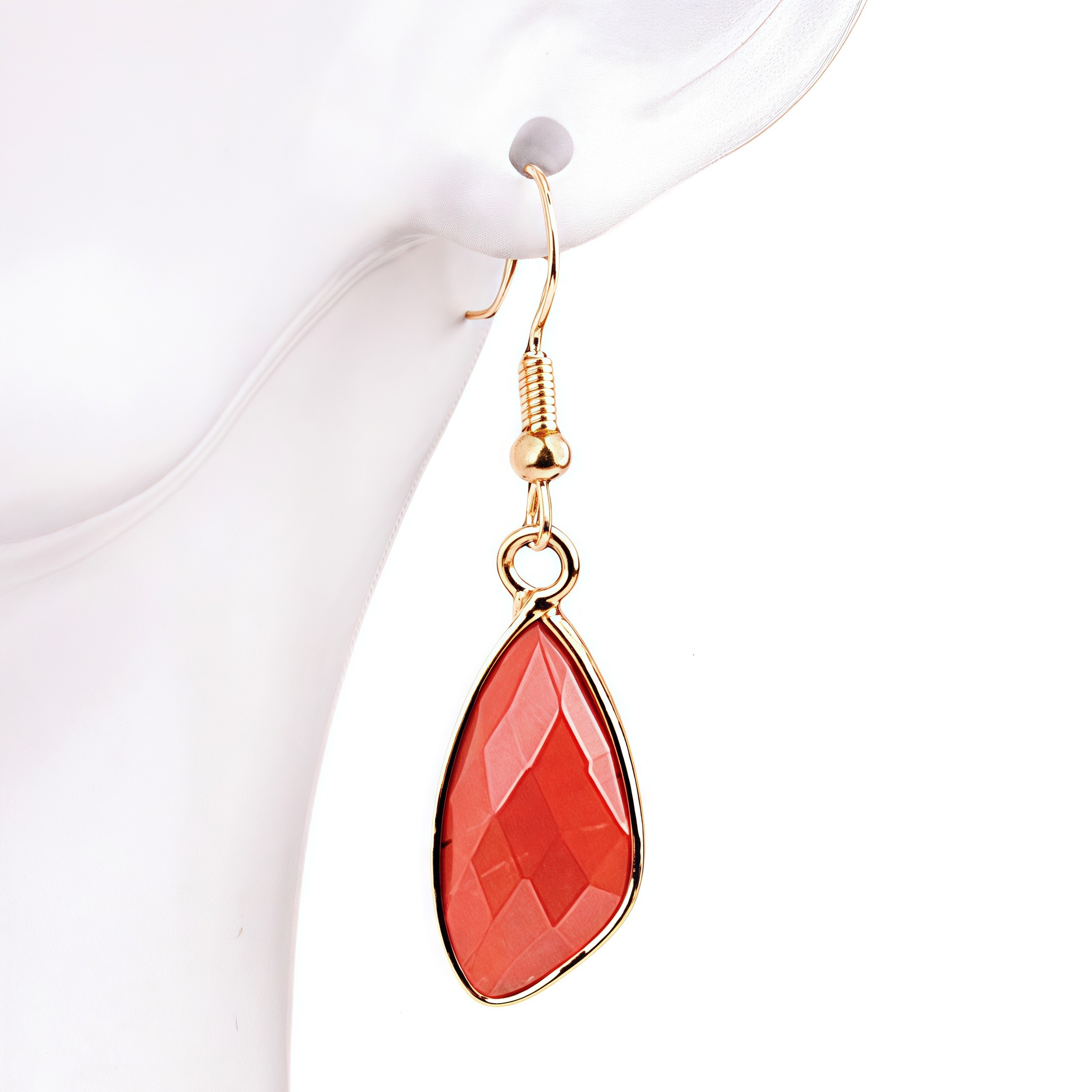Faceted Teardrop Charms Drop Earrings for Women Girls Natural Stone Pendant Wrapped Gold
