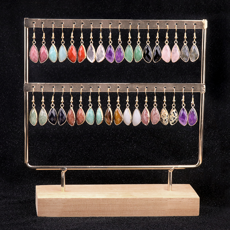 Faceted Teardrop Charms Drop Earrings for Women Girls Natural Stone Pendant Wrapped Gold