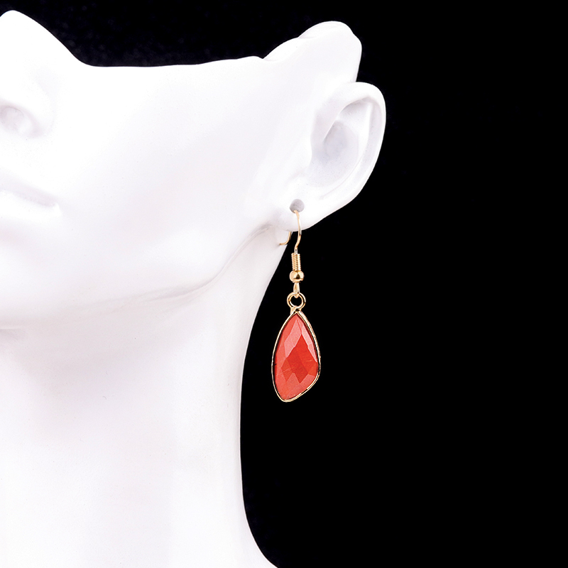 Faceted Teardrop Charms Drop Earrings for Women Girls Natural Stone Pendant Wrapped Gold