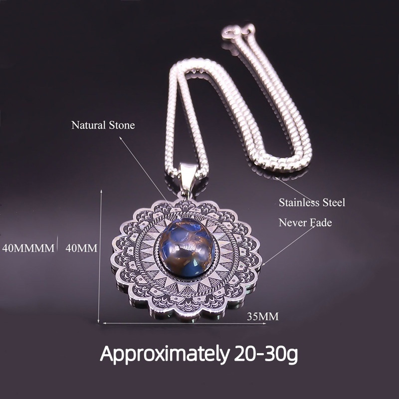 Stainless Steel Pegasus & Flying Horse Pendant  with Natural Gemstone Cabochons Necklace with 50CM Chain