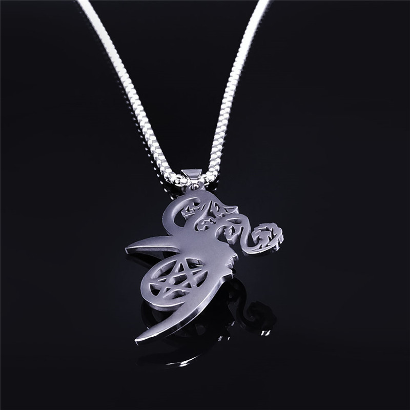 Moon Flower Stainless Steel Necklace  Natural GemstoneCabs Pendant With 50CM Chain
