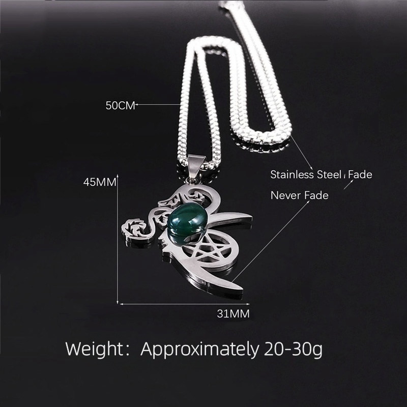 Moon Flower Stainless Steel Necklace  Natural GemstoneCabs Pendant With 50CM Chain