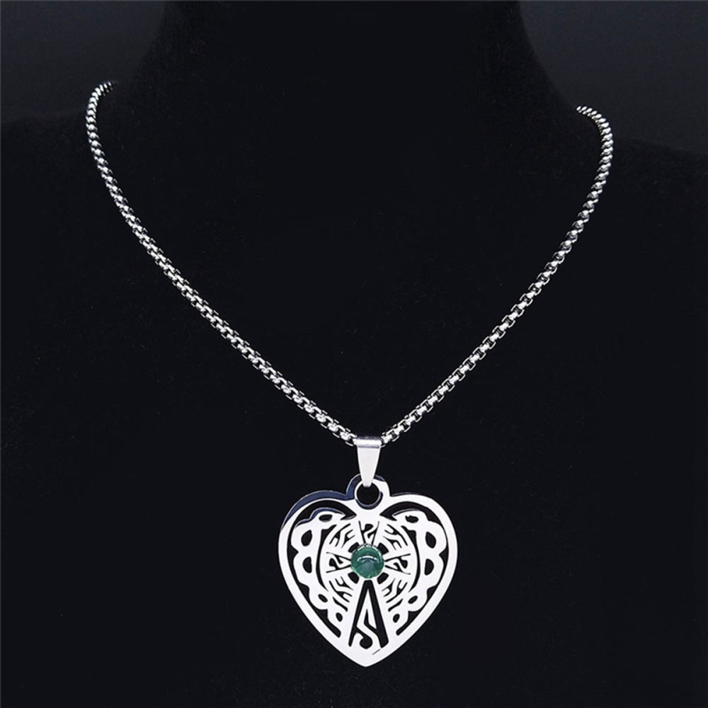 Heart Stainless Steel Necklace  Natural Gemstone Cabs Pendant With 50CM Chain