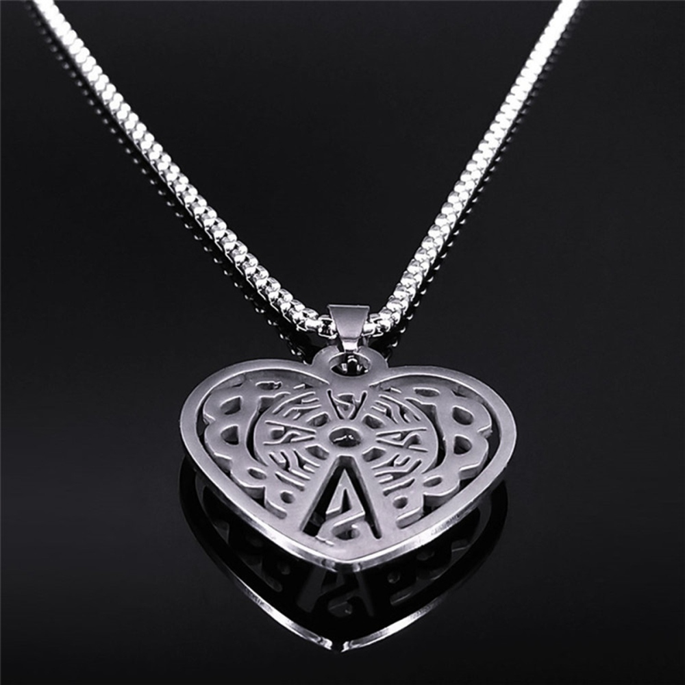 Heart Stainless Steel Necklace  Natural Gemstone Cabs Pendant With 50CM Chain