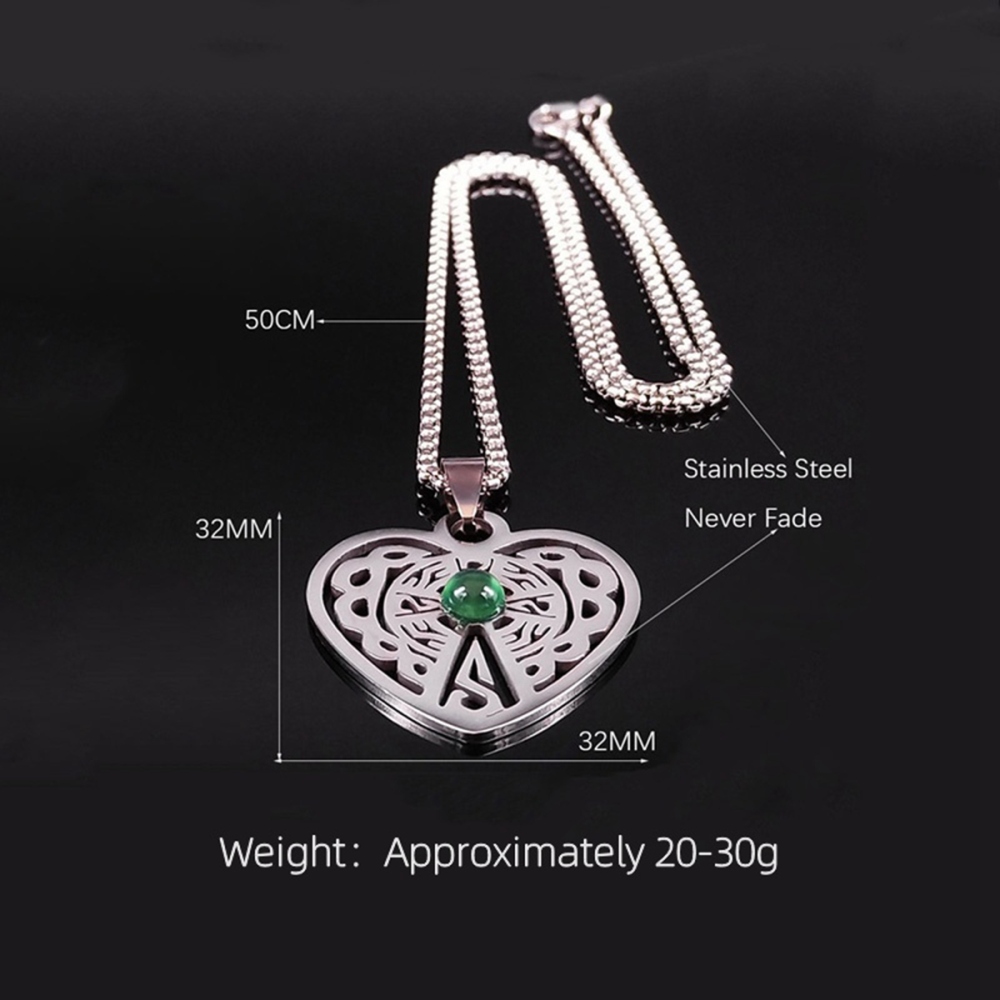 Heart Stainless Steel Necklace  Natural Gemstone Cabs Pendant With 50CM Chain