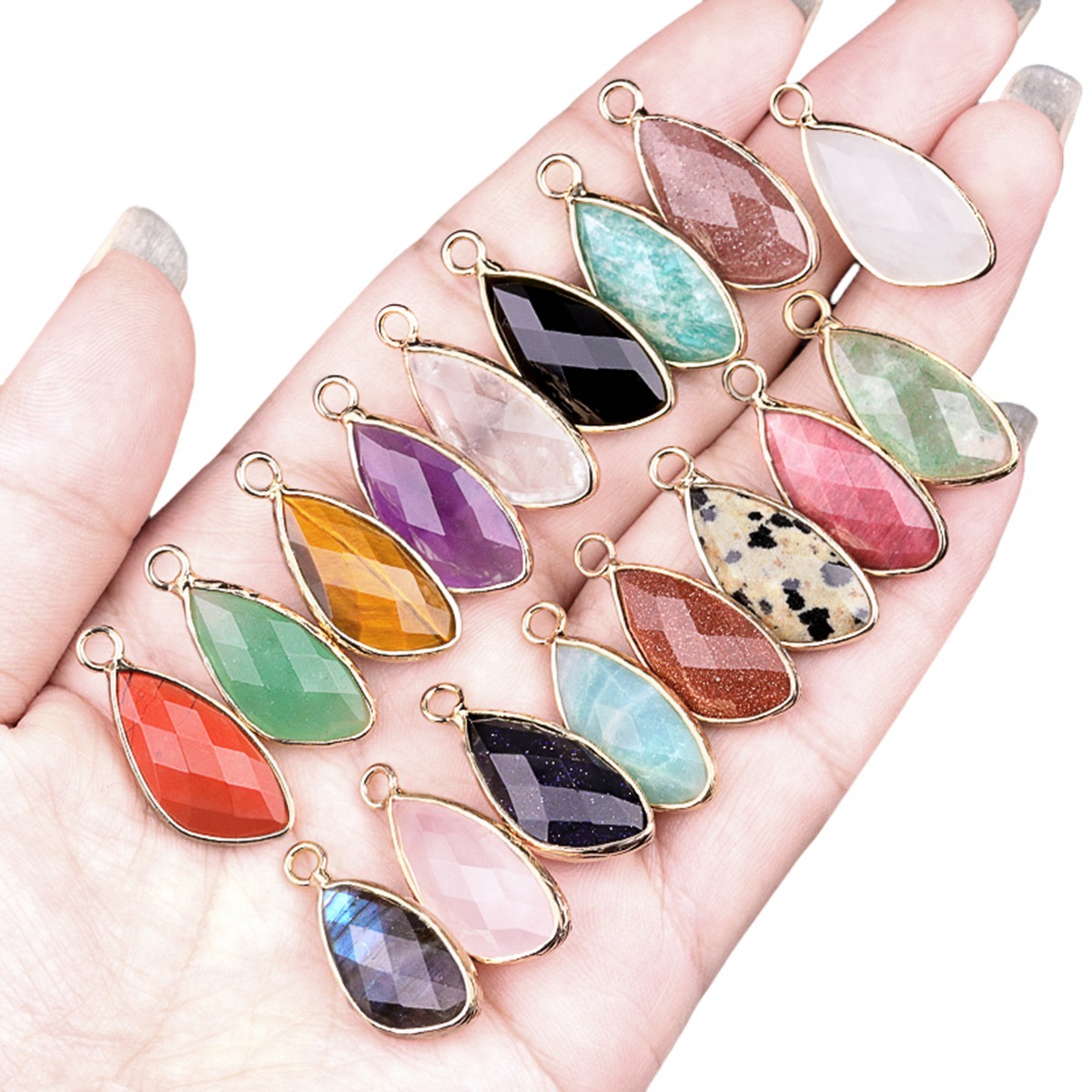 Natural Faceted Teardrop Gold Stone Pendant Charms for Making Jewelry
