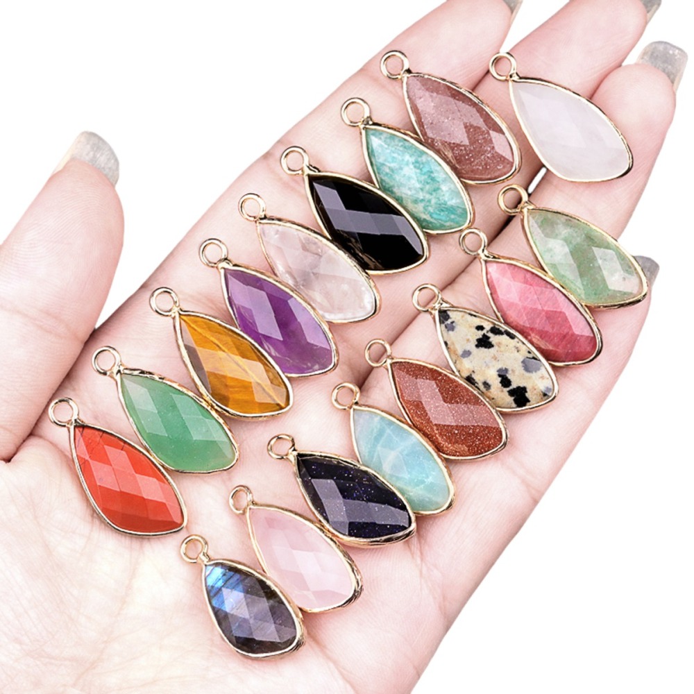 Natural Faceted Teardrop Gold Stone Pendant Charms for Making Jewelry