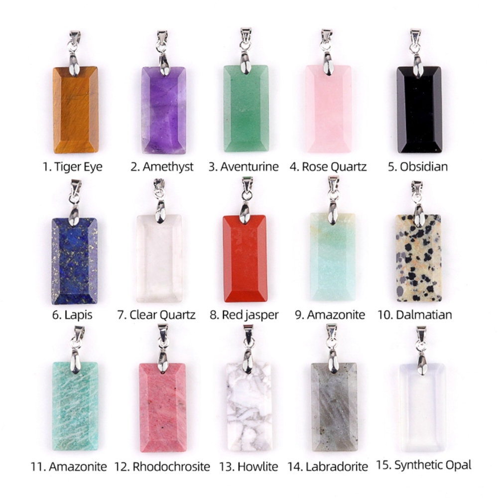 Natural Faceted Rectangle Stone Pendant for Making Jewelry Necklace Earrings