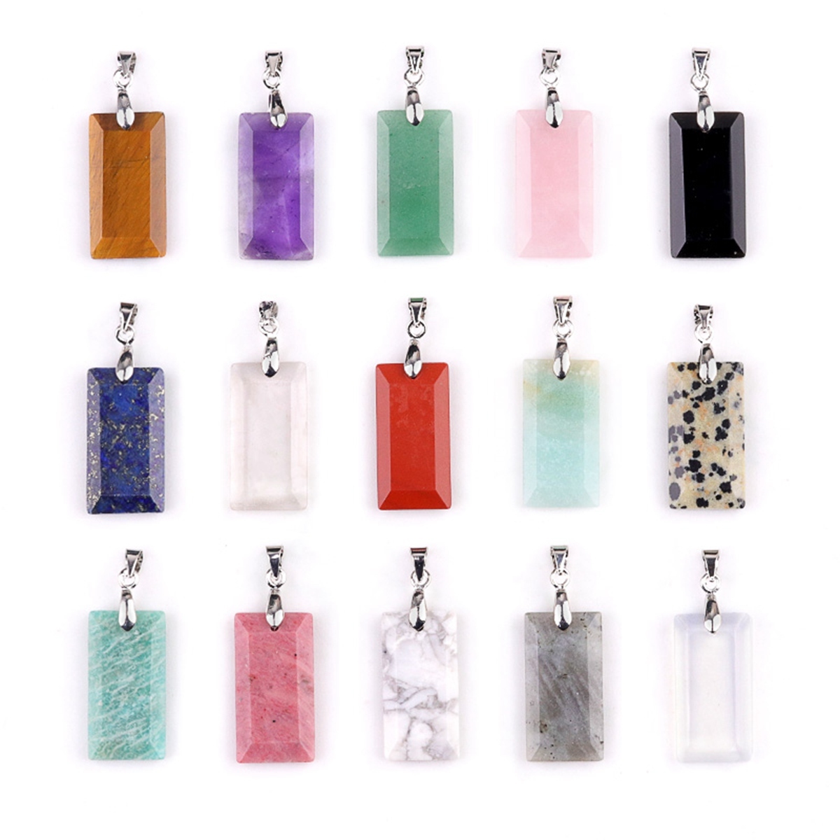 Natural Faceted Rectangle Stone Pendant for Making Jewelry Necklace Earrings