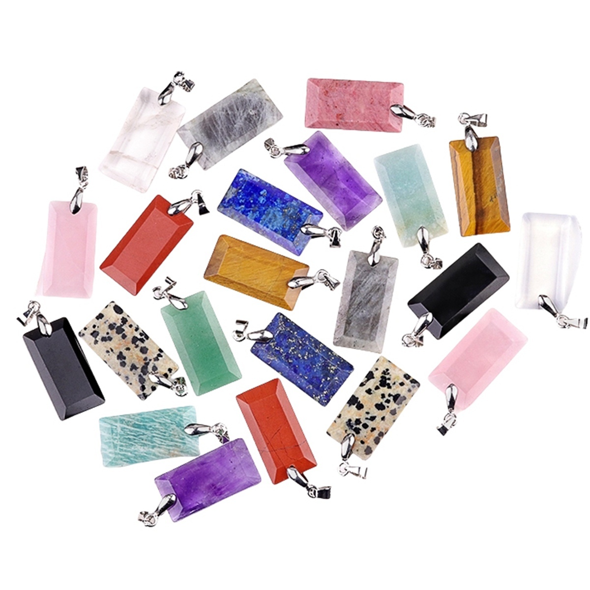 Natural Faceted Rectangle Stone Pendant for Making Jewelry Necklace Earrings
