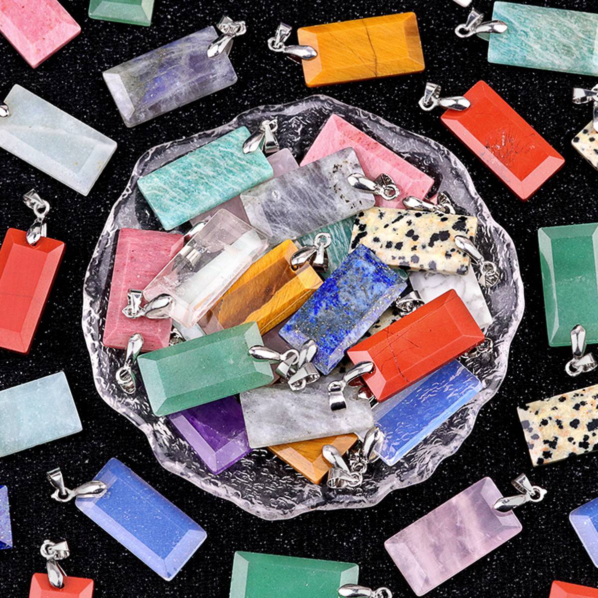 Natural Faceted Rectangle Stone Pendant for Making Jewelry Necklace Earrings