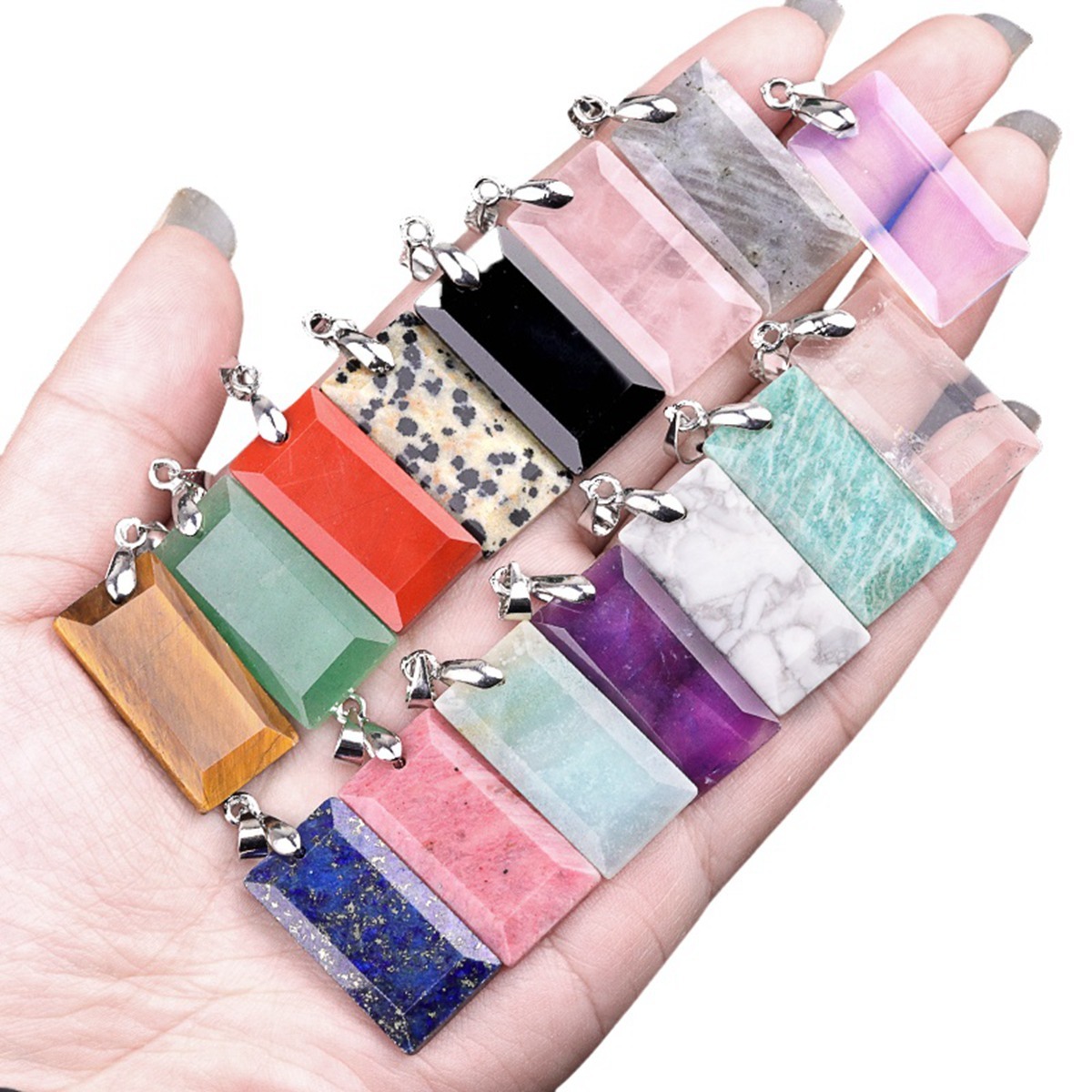 Natural Faceted Rectangle Stone Pendant for Making Jewelry Necklace Earrings