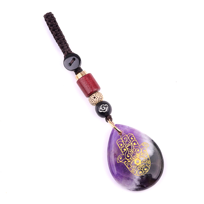 Gold Fatima Hand Teardrop Gemstone Pendant keychain Accessories
