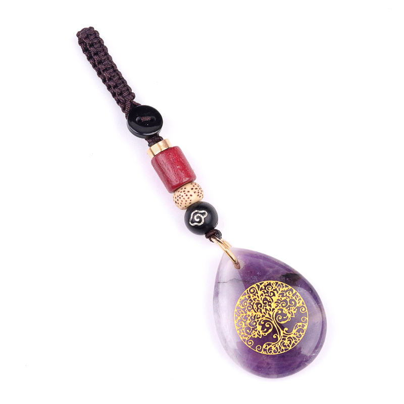 Gold Life of Tree Teardrop Gemstone Pendant keychain Accessories