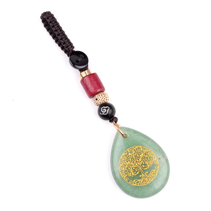 Gold Life of Tree Teardrop Gemstone Pendant keychain Accessories