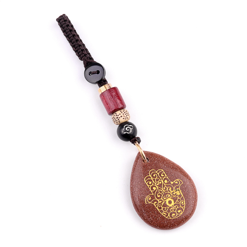 Gold Fatima Hand Teardrop Gemstone Pendant keychain Accessories