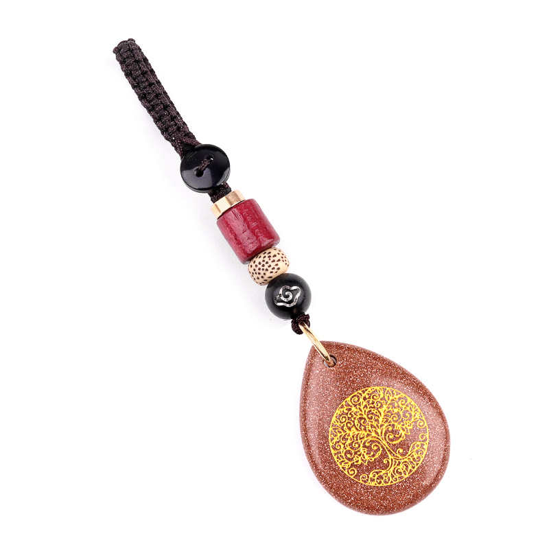 Gold Life of Tree Teardrop Gemstone Pendant keychain Accessories