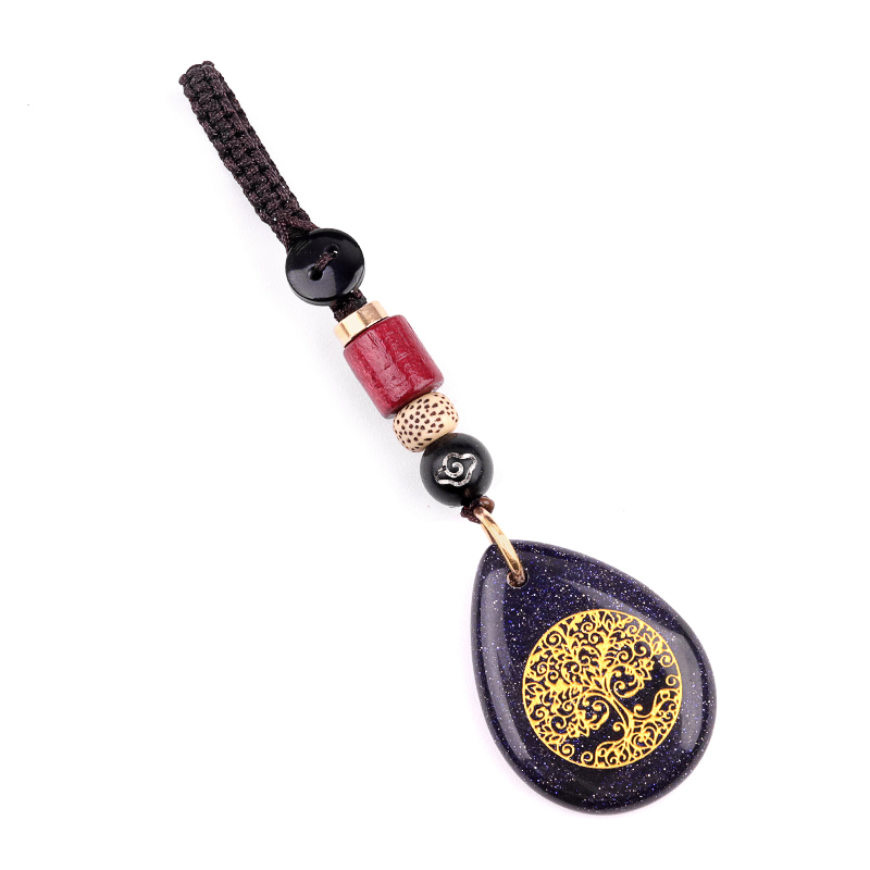 Gold Life of Tree Teardrop Gemstone Pendant keychain Accessories