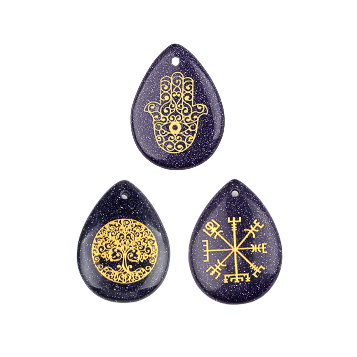 Gold Fatima Hand Teardrop Gemstone Pendant for Making Jewelry
