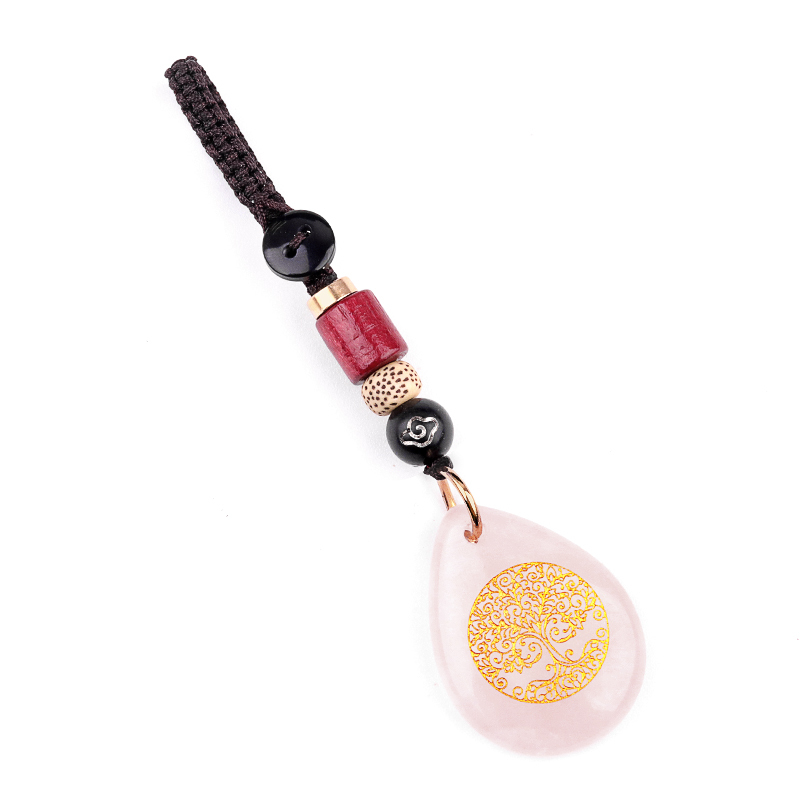 Gold Life of Tree Teardrop Gemstone Pendant keychain Accessories