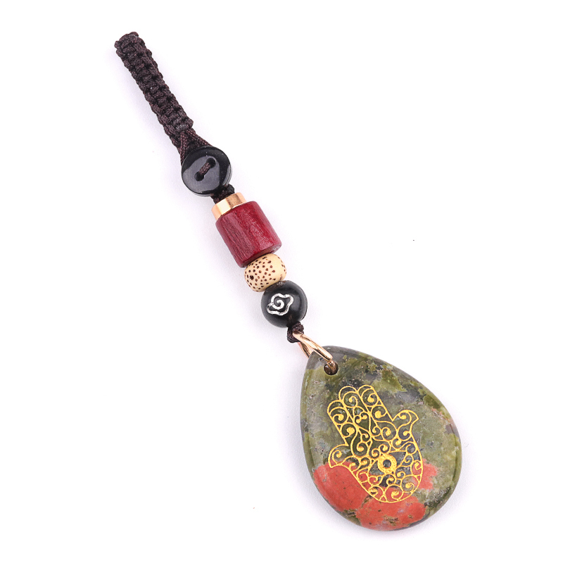 Gold Fatima Hand Teardrop Gemstone Pendant keychain Accessories